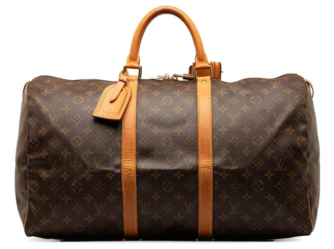 Keepall marrón con monograma de Louis Vuitton 50 Bolsa de viaje Castaño Cuero  ref.1269543