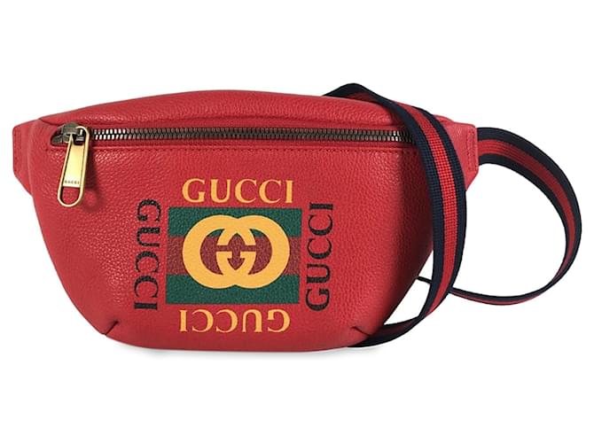 Bolsa de cinto de couro com logotipo Gucci vermelho  ref.1269563