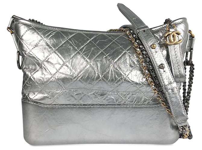 Silberne Chanel Gabrielle Crossbody-Tasche aus mittelgroßem Kalbsleder  ref.1269583