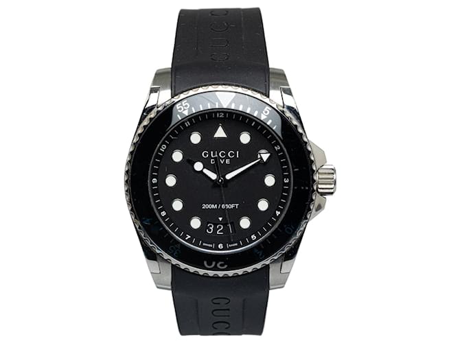 Black Gucci Quartz Stainless Steel Rubber Dive Watch  ref.1269596