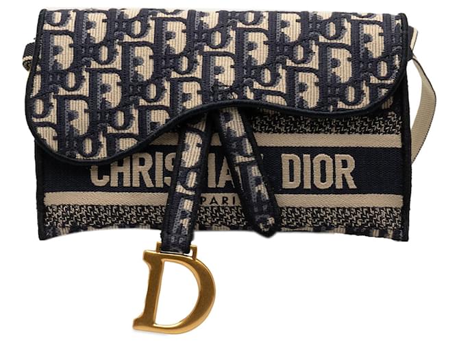Bolsa de cinto fino azul Dior Oblique Saddle Lona  ref.1269601