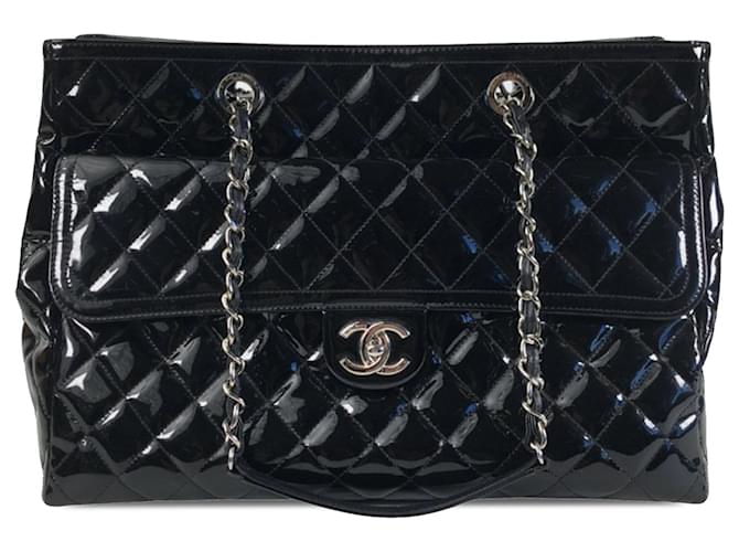 Bolsa grande Chanel preta com patente Coco Shine Preto Couro  ref.1269604