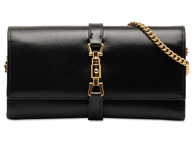 Jackie Gucci noire 1961 SAC BANDOULIERE WALLET ON CHAIN Cuir  ref.1269615