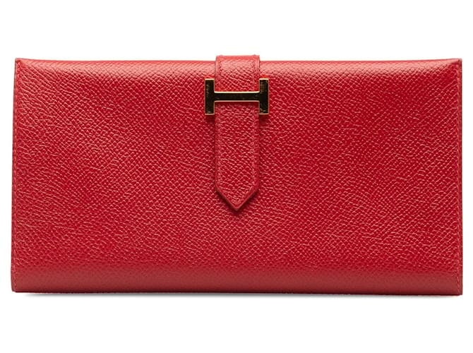 Hermès Red Hermes Courchevel Bearn Classic Long Wallet Leather  ref.1269632