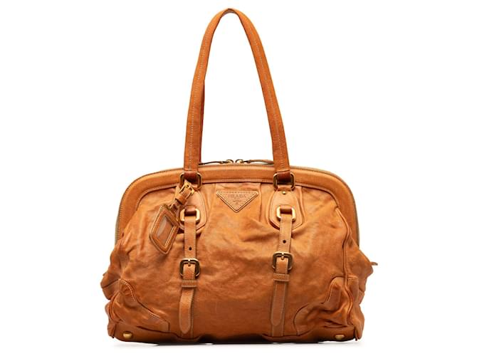 Orange Prada Leather Frame Shoulder Bag  ref.1269648