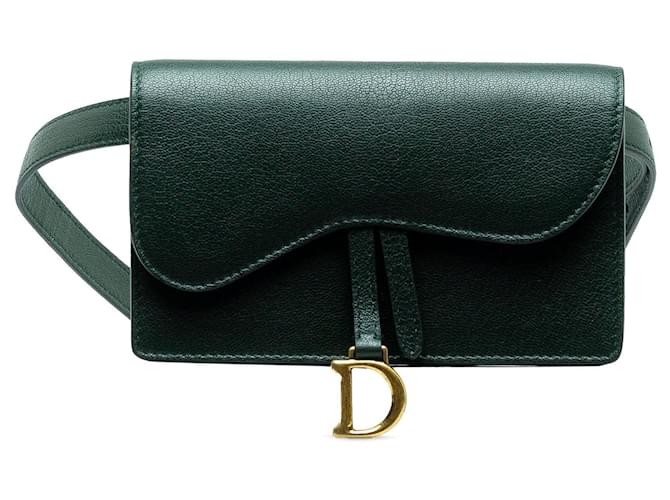Saddle Bolsa de couro verde Dior com cinto de sela  ref.1269652