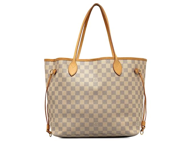 Beige Louis Vuitton Damier Azur Neverfull MM Tote Bag Leather  ref.1269665