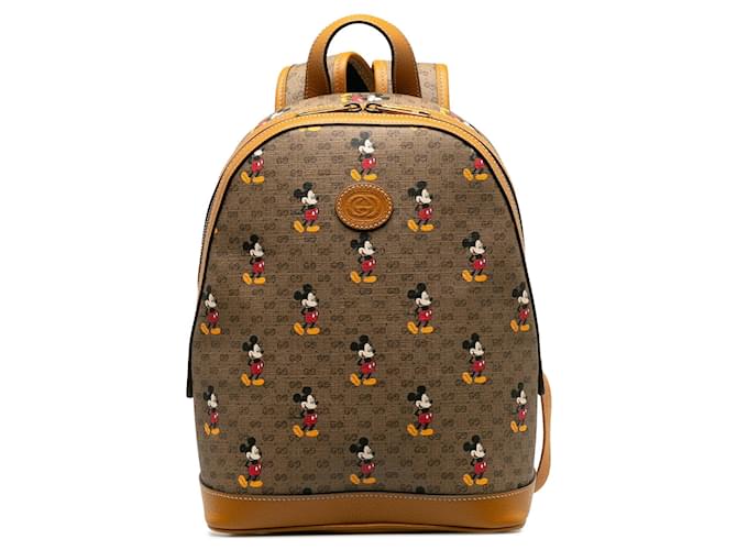 Brown Gucci Micro GG Mickey Mouse Dome Backpack Leather  ref.1269711