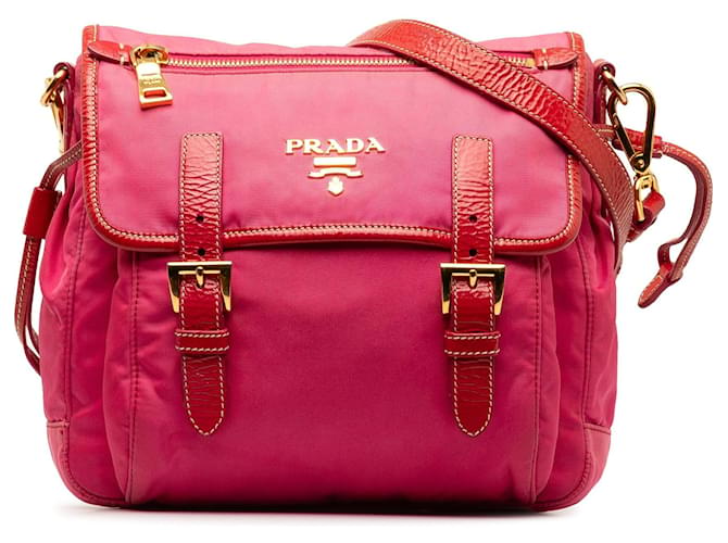 Pink Prada Vernice Trimmed Tessuto Flap Crossbody Leather  ref.1269726