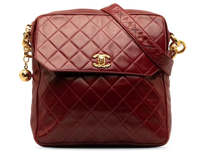 Burgundy Chanel CC Quilted Lambskin Shoulder Bag Dark red Leather  ref.1269755