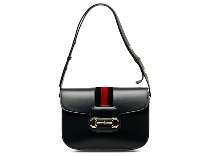 black Gucci 1955 Horsebit Web Shoulder Bag Leather  ref.1269760