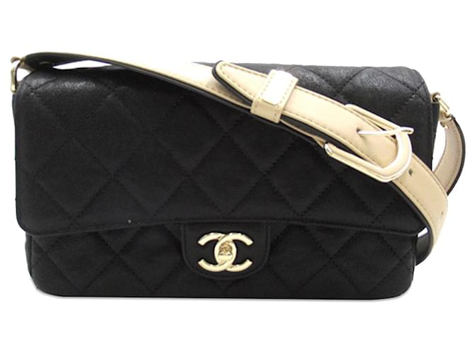 Black Chanel Classic Caviar Leather Strap Single Flap Crossbody Bag  ref.1269777