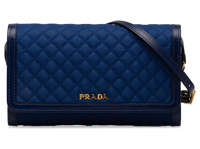 Blue Prada Impuntu Tessuto Wallet on Strap Crossbody Bag Leather  ref.1269780