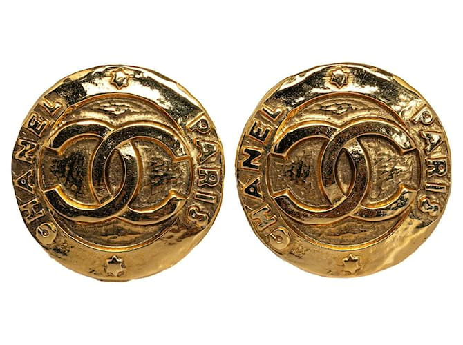 Gold Chanel CC Clip On Earrings Golden Gold-plated  ref.1269784