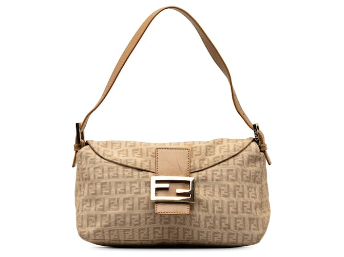 Brown Fendi Zucchino lined Flap Baguette Leather  ref.1269799