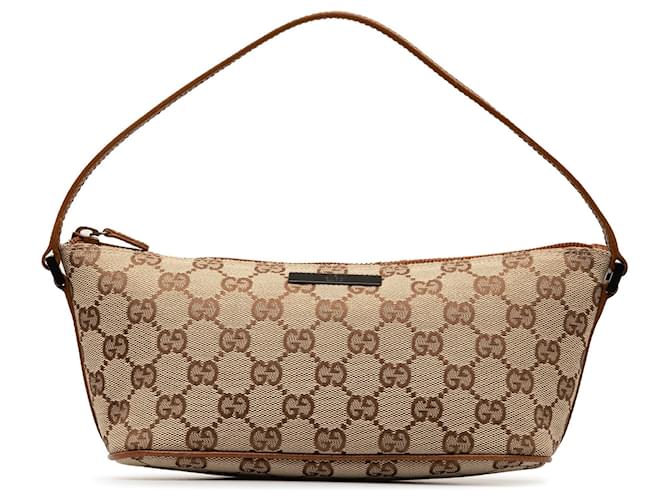 Brown Gucci GG Canvas Boat Baguette Leather  ref.1269800
