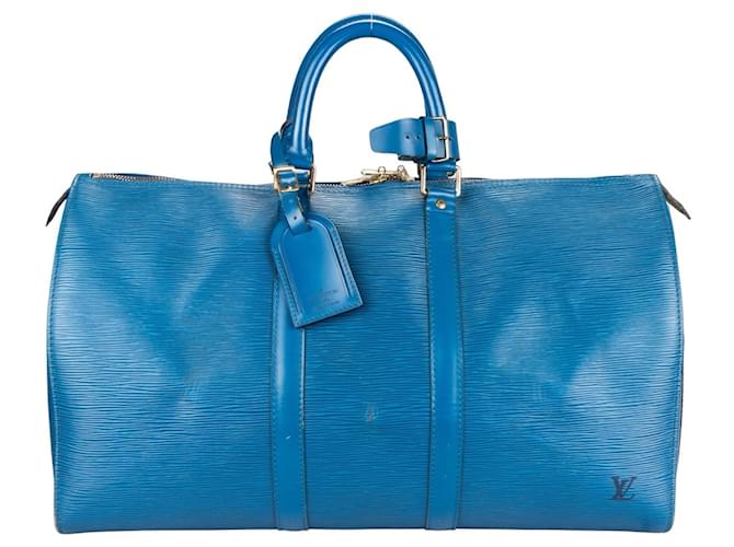 Louis Vuitton Keepall de cuero Epi azul 45  ref.1269822