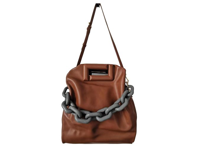 Saco Lancel Cocoon em couro marrom Cinza Gold hardware