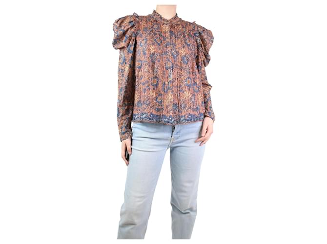 Ulla Johnson Blue and peach floral printed blouse - size UK 10 Cotton  ref.1269889