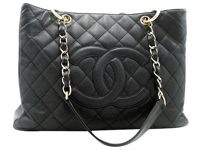 Chanel Schwarze Farbe 2004 GST-Tasche aus Kaviarleder  ref.1269893
