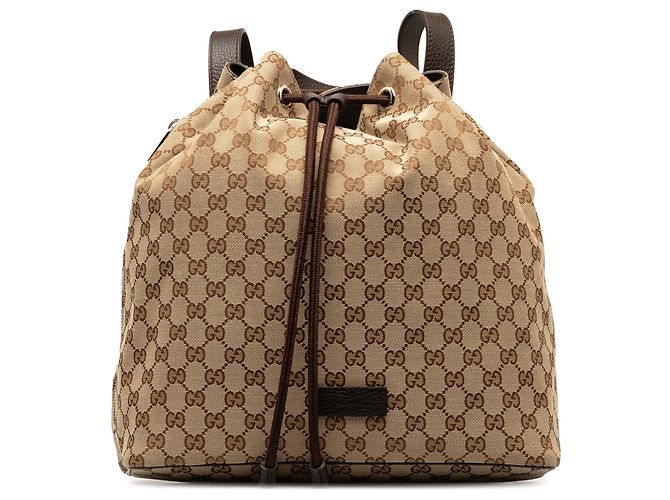 Gucci Brown GG Canvas Drawstring Backpack Beige