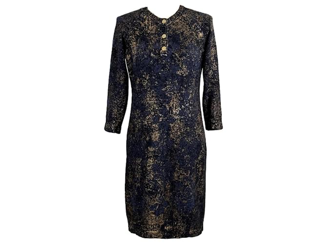 Chanel Nouvelle robe en cachemire à boutons New Paris / Byzance CC. Bleu Marine  ref.1269997