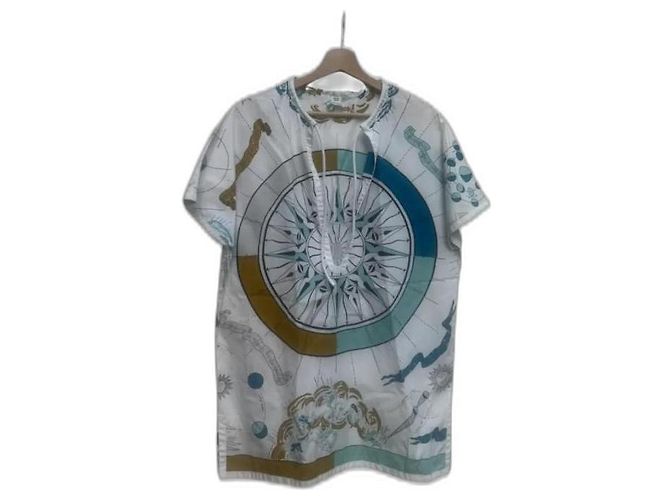 Vestido de praia Hermès em algodão branco e azul