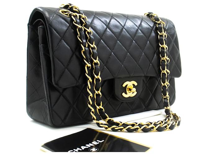 Chanel Classic lined flap 10" Chain Shoulder Bag Black Lambskin Leather  ref.1270100