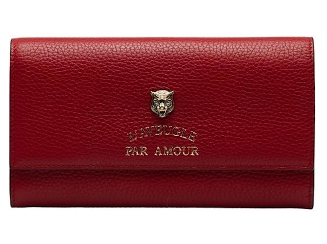 Gucci Portefeuille animalier Cuir Rouge  ref.1270325