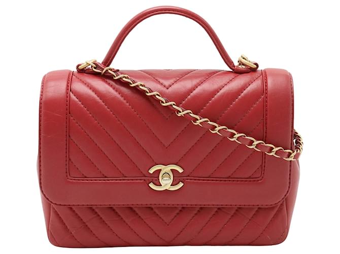 Chanel V-Stich Red Leather  ref.1276288