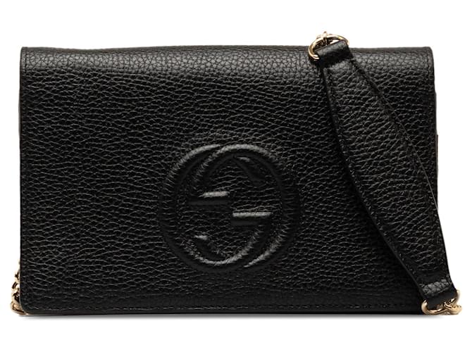 Portefeuille noir Gucci Soho sur sac à bandoulière chaîne Cuir  ref.1276527