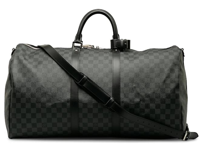 Bandouliere gris Louis Vuitton Damier Graphite Keepall 55 Bolsa de viaje Cuero  ref.1276550