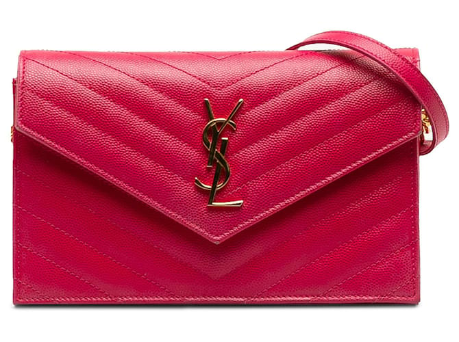 Portafoglio rosa Saint Laurent Grain De Poudre Cassandre con busta e borsa a tracolla con catena Pelle  ref.1276551