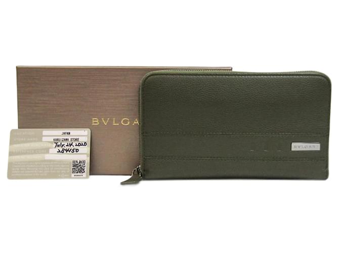 Bulgari Zip wallet Khaki Leather  ref.1276850