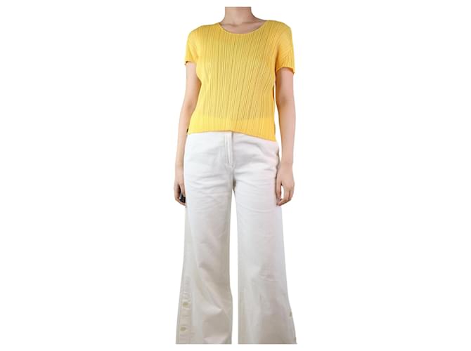 Pleats Please Yellow pleated top - size UK 10 Polyester  ref.1277324