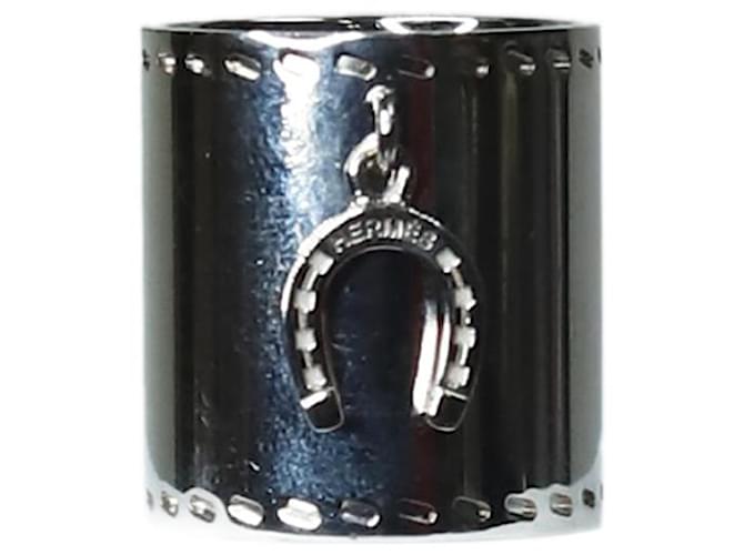 Ring Hermès Anel de cachecol com detalhe de cavalo prateado - tamanho Prata  ref.1277328