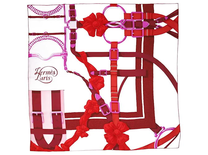 Hermès Lenço de seda estampado vermelho - tamanho  ref.1277336