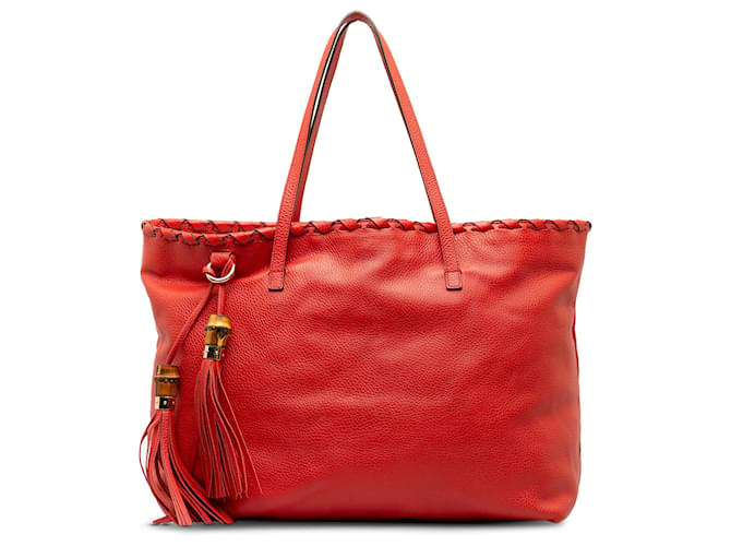 Gucci Red Bamboo Tassel Tote Leather Pony-style calfskin  ref.1277392
