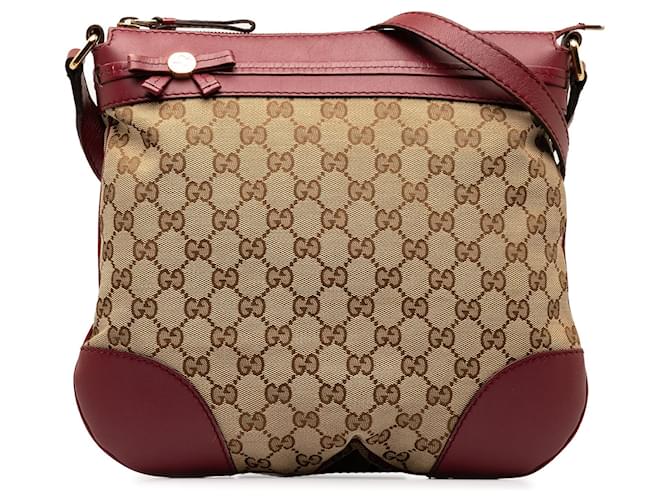 Gucci Brown GG Canvas Mayfair Crossbody Red Beige Leather Cloth Pony-style calfskin Cloth  ref.1277405