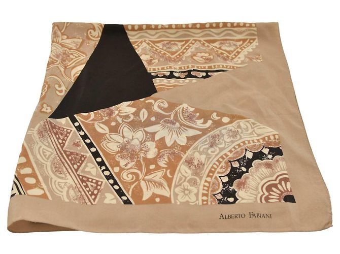 Autre Marque Foulard carré en soie Alberto Fabiani motif floral beige et noir Multicolore