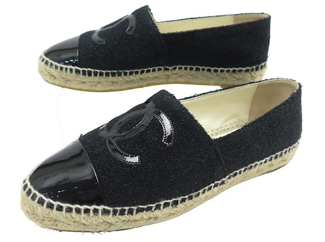 CHANEL SHOES CC G LOGO ESPADRILLES29762 39 IN BLACK TWEED + SHOES BOX  ref.1277427