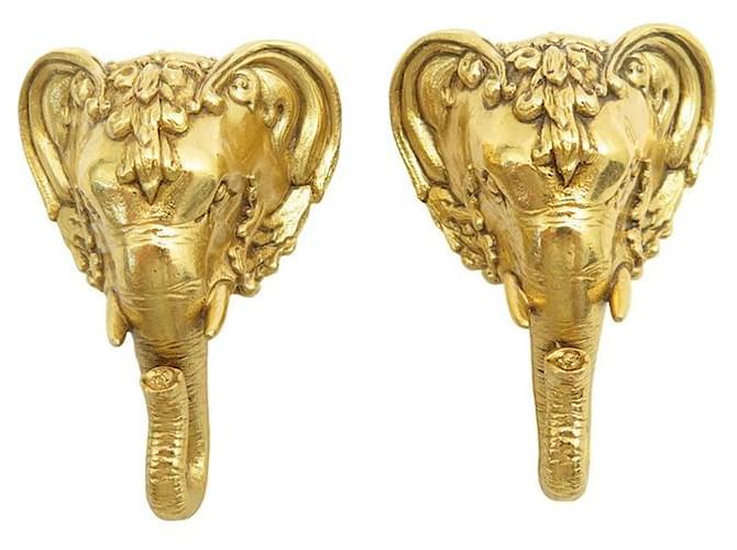 VINTAGE CHRISTIAN DIOR ELEPHANTS BROOCH GOLD METAL CLIPS FOR SHOE CHARMS Golden  ref.1277438