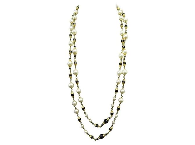 VINTAGE CHANEL NECKLACE PEARL NECKLACE 190 CM IN GOLD METAL GOLD STEEL NECKLACE Golden  ref.1277478