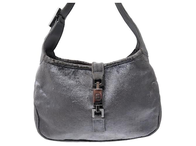 VINTAGE SAC A MAIN GUCCI MINI JACKIE VELOURS ANTHRACITE 0050775 HAND BAG Gris anthracite  ref.1277486