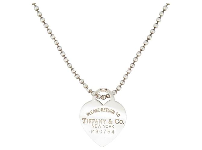 TIFFANY & CO HEART PENDANT RETURN TO CHAIN PEARL NECKLACE 84 money 925 Silvery Silver  ref.1277516
