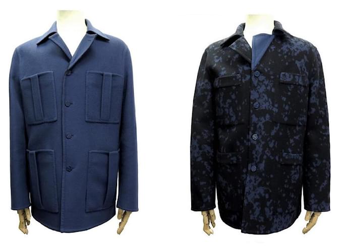 NEW LOUIS VUITTON SAFARI lined FACE REVERSIBLE COAT 1to5VB6 48 M Wool Navy blue  ref.1277543