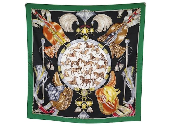 Hermès RARE HERMES CAVALCADES SCARF LAURENCE BOURTHOUMIEUX SQUARE 90 SILK SCARF BOX Green  ref.1277547