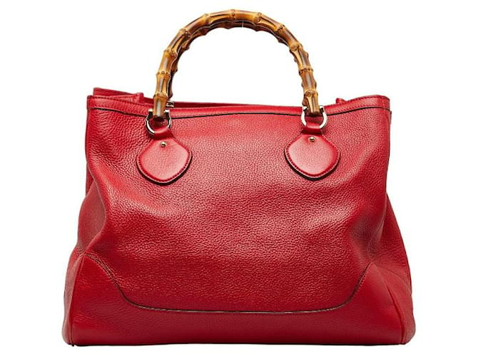 Gucci Bamboo Leather Handbag 232317 Red in Very Good Condition  ref.1277584