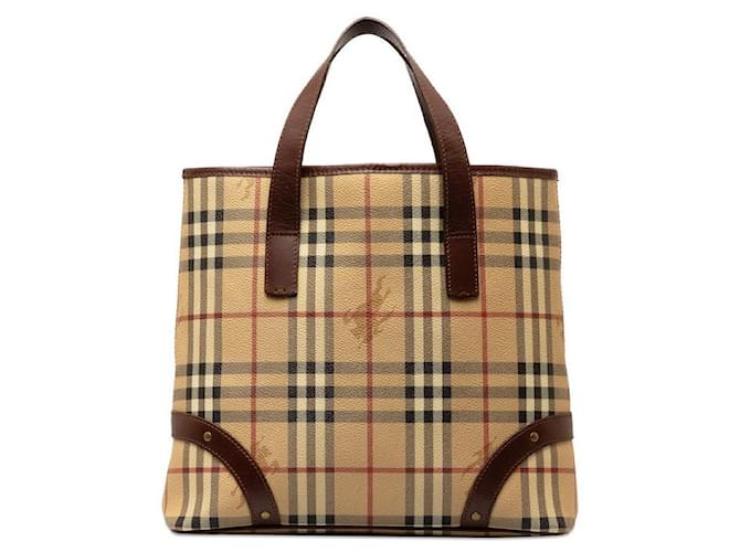 Burberry Nova Check Shadow Horse PVC Leder Tote Bag in sehr gutem Zustand Beige Kunststoff  ref.1277594