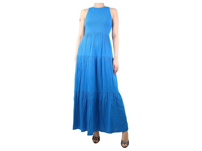 Autre Marque Blue shirred maxi dress - size UK 8 Cotton  ref.1277610